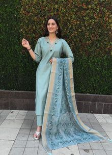 Designers Kurti Pent Dupatta Set With Digital Print & Latkan