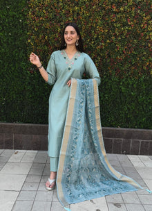 Designers Kurti Pent Dupatta Set With Digital Print & Latkan