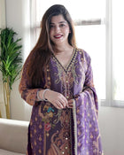 Multicoloured Print & WorkAand Full Lining With Silk Pent And  Dupatta