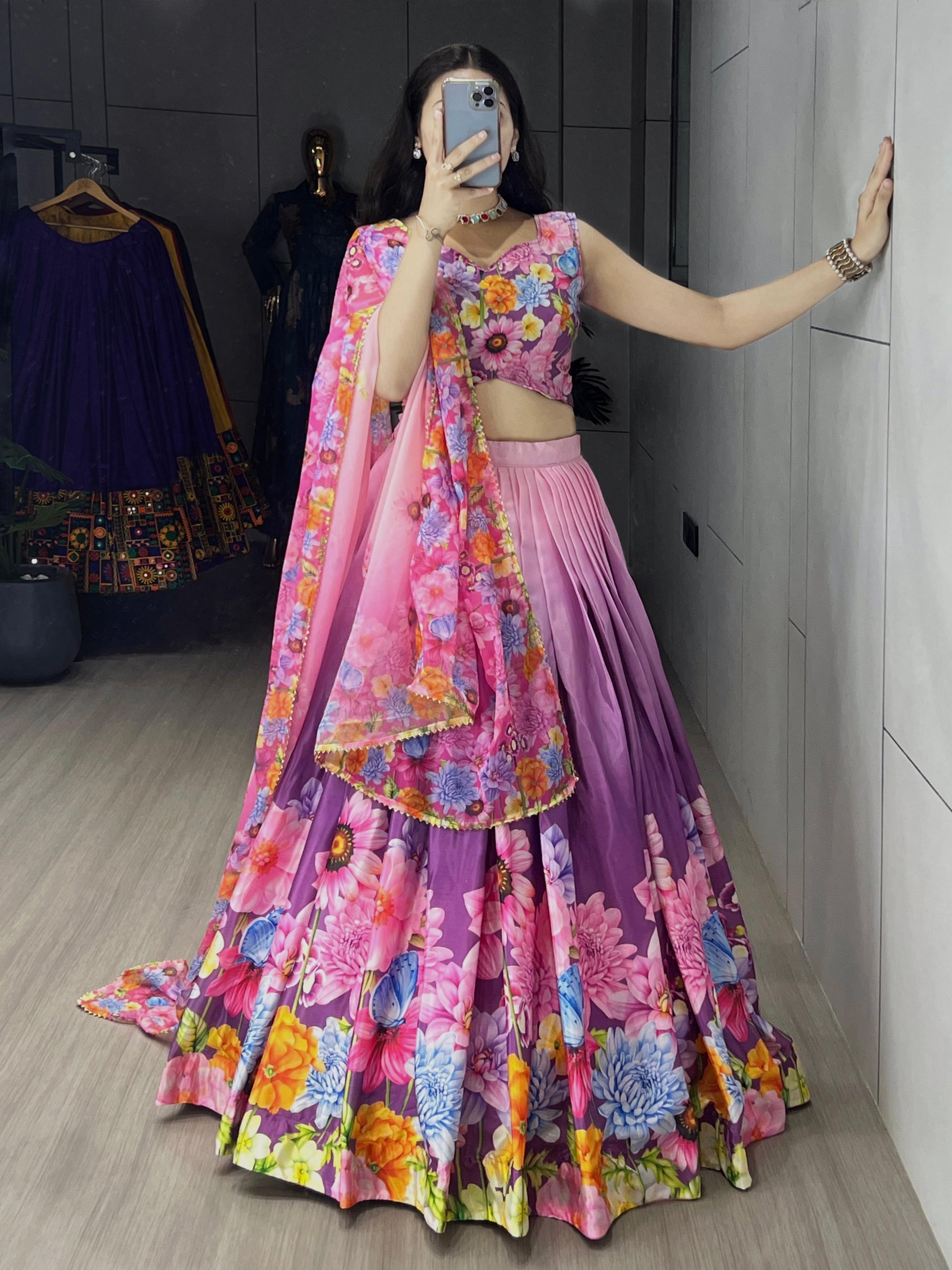 Printed Lehenga With Floral and Geometric combination which looks vibrant and Showcase beauty of a woman