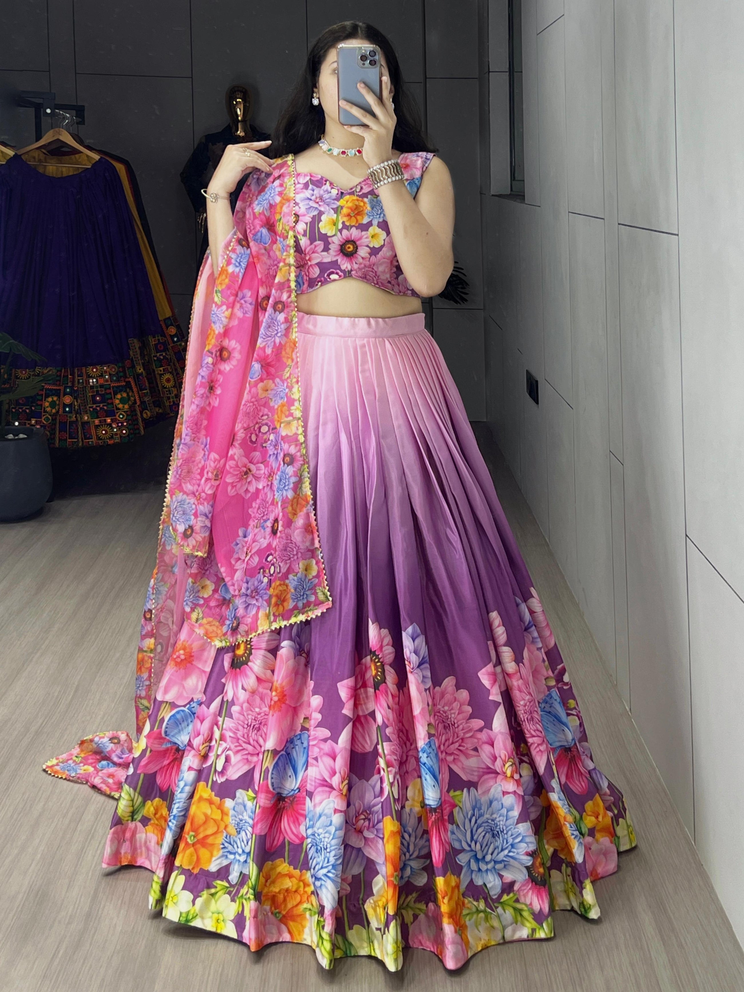 Printed Lehenga With Floral and Geometric combination which looks vibrant and Showcase beauty of a woman
