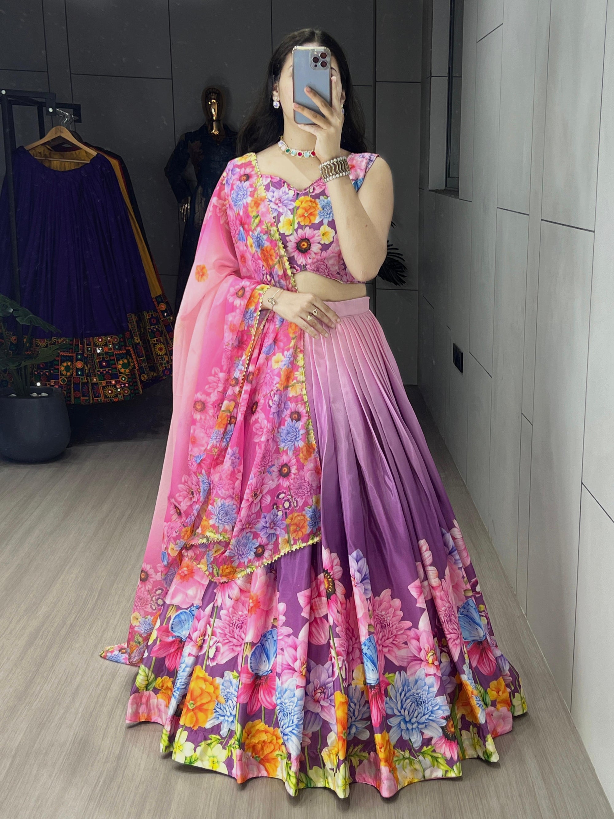 Printed Lehenga With Floral and Geometric combination which looks vibrant and Showcase beauty of a woman
