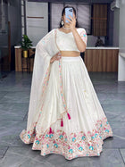 Classical OffWhite Embroidered Gorgette Lehenga