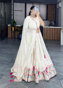 Classical OffWhite Embroidered Gorgette Lehenga