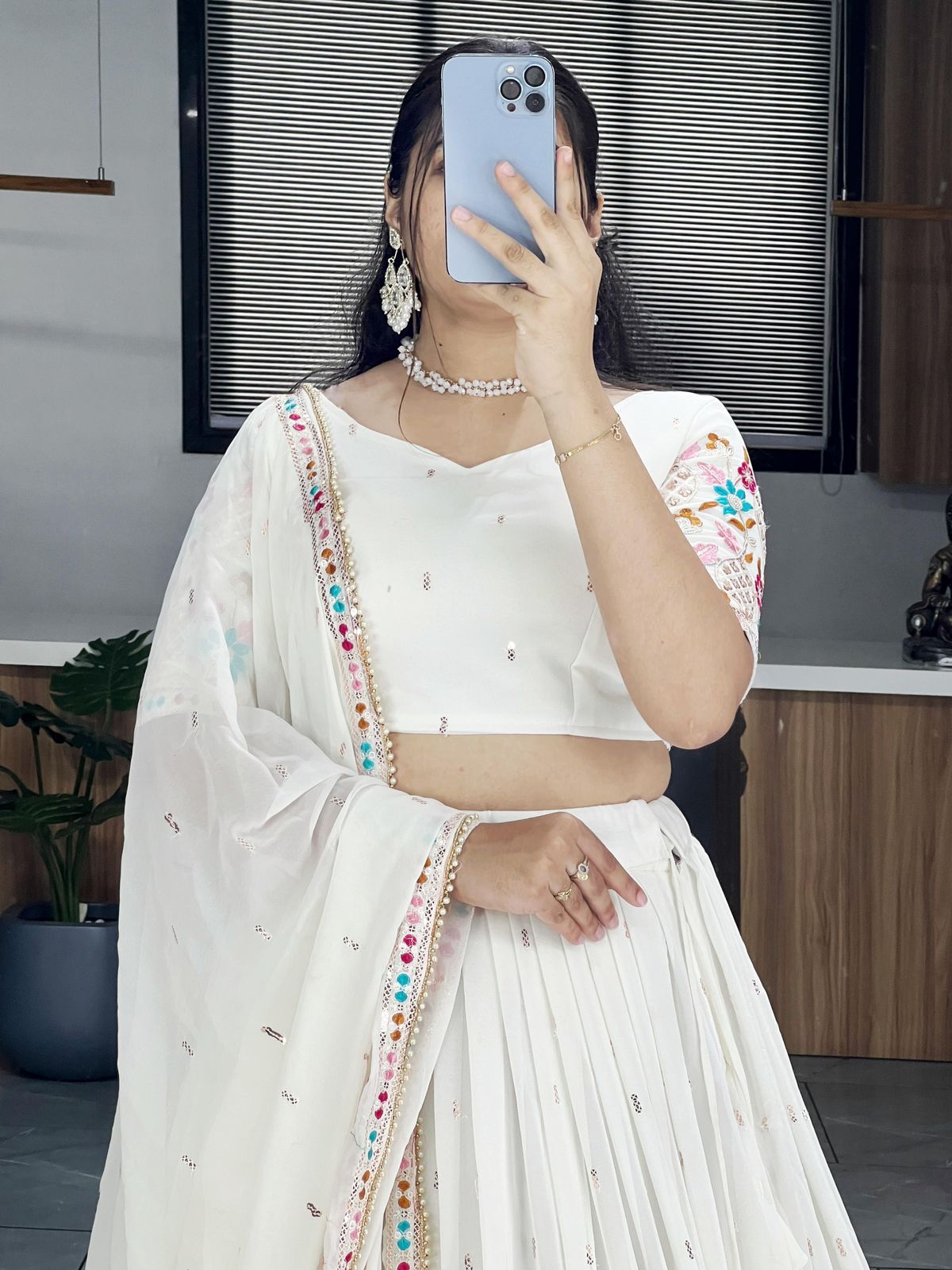 Classical OffWhite Embroidered Gorgette Lehenga