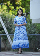 BLUE FLORAL PRINTED FLAIRY KURTI FOR WOMENS