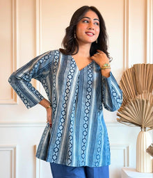 Beautiful Blue Cotton Top-Plazo Pant