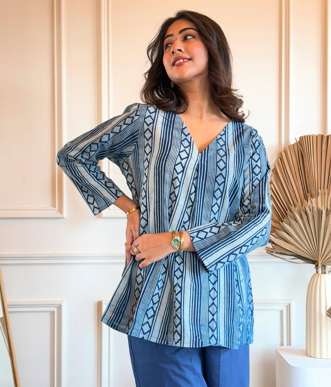 Beautiful Blue Cotton Top-Plazo Pant