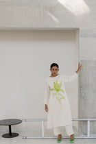 A-line Kurta Style Made From High-Quality Cotton Flex, Embellished With Embroidery Work On Top