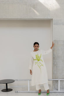 A-line Kurta Style Made From High-Quality Cotton Flex, Embellished With Embroidery Work On Top