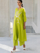 A-line Kurta Style Made From High-Quality Cotton Flex, Embellished With Embroidery Work On Top