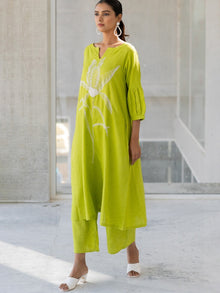 A-line Kurta Style Made From High-Quality Cotton Flex, Embellished With Embroidery Work On Top