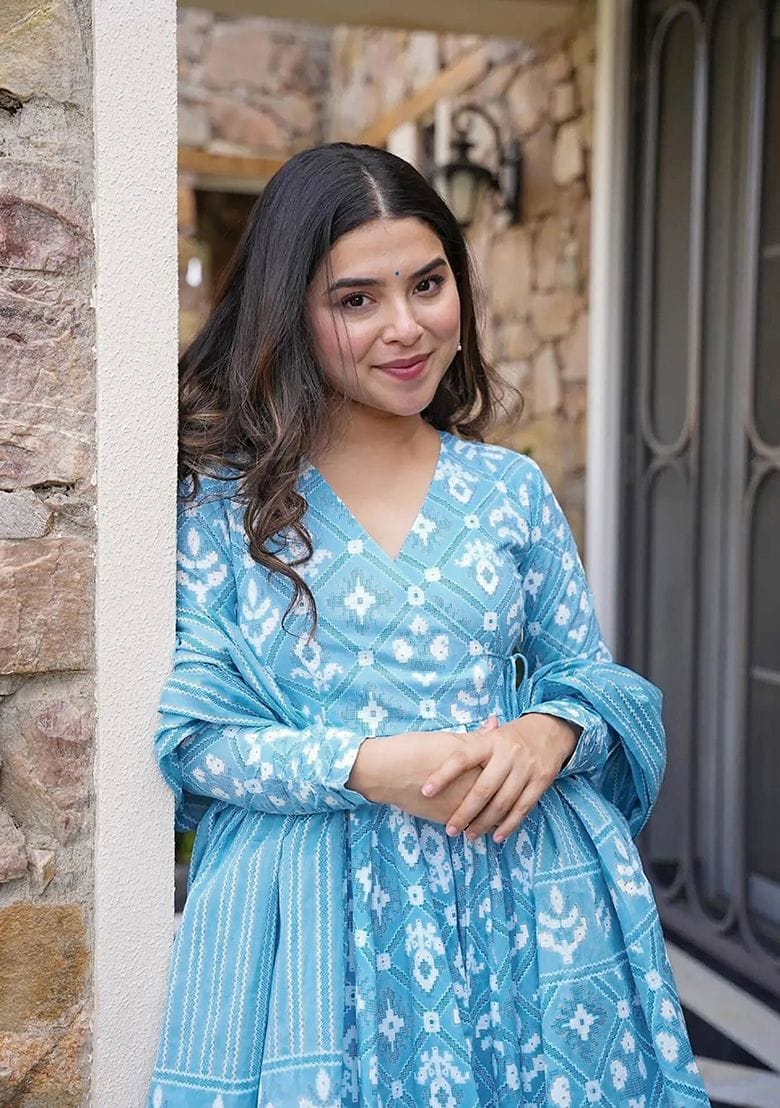 Beautiful Heavy Cotton 60*60 Printed Anarkali Kurti And Full Printed Pant And Dupatta