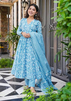 Beautiful Heavy Cotton 60*60 Printed Anarkali Kurti And Full Printed Pant And Dupatta