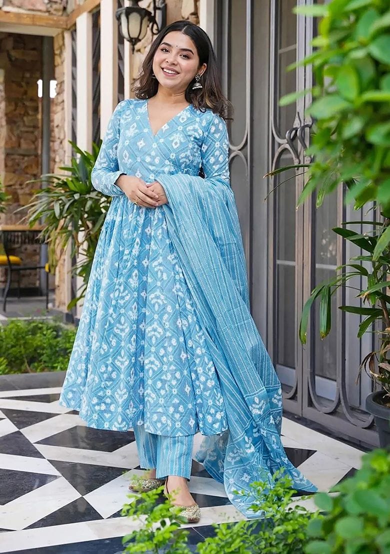 Beautiful Heavy Cotton 60*60 Printed Anarkali Kurti And Full Printed Pant And Dupatta