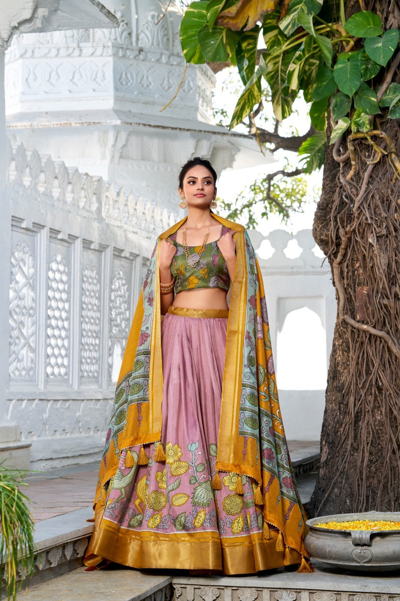 Tussar Silk Floral Print Lehenga Choli Set with Dupatta – Festive Wear Collection
