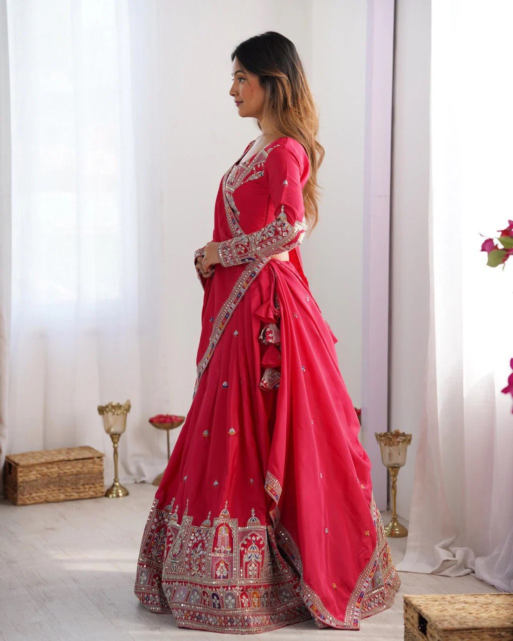 Elegant Chinon Embroidered Lehenga Choli Set with Dupatta – Festive & Wedding Wear