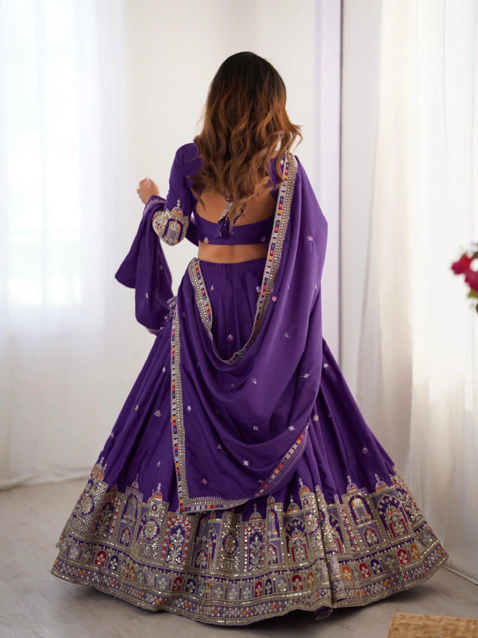 Elegant Chinon Embroidered Lehenga Choli Set with Dupatta – Festive & Wedding Wear
