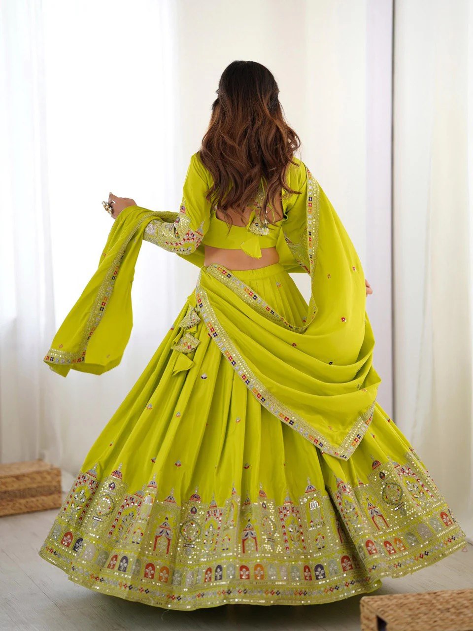 Elegant Chinon Embroidered Lehenga Choli Set with Dupatta – Festive & Wedding Wear