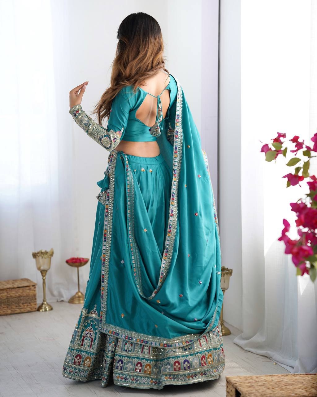 Elegant Chinon Embroidered Lehenga Choli Set with Dupatta – Festive & Wedding Wear