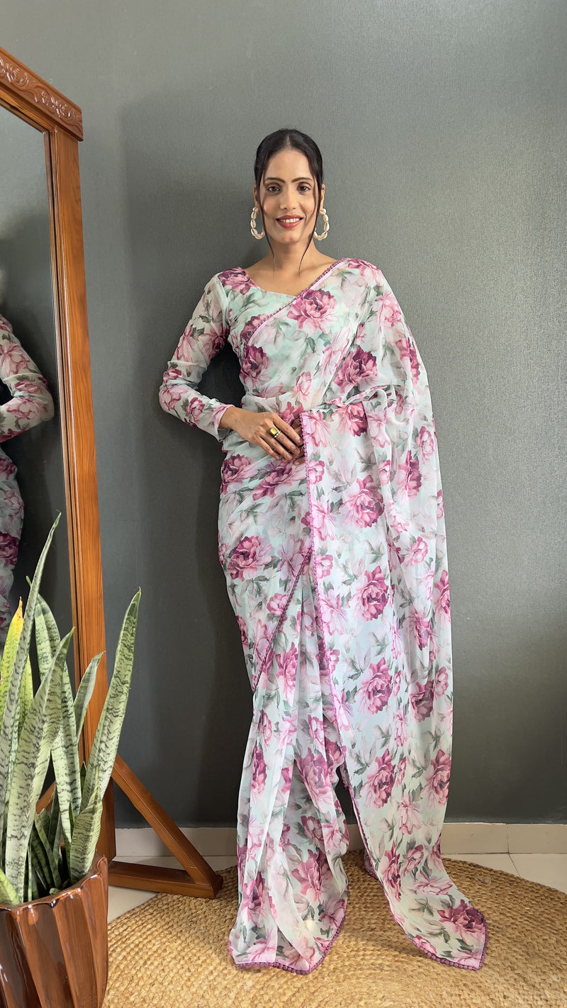 ⚜️ Ready to Wear Designer Georgette Digital Work Saree ⚜️