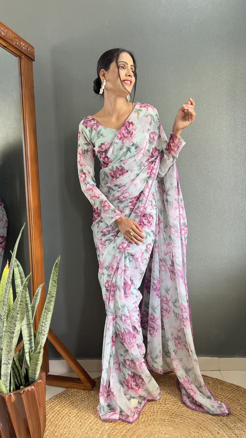 ⚜️ Ready to Wear Designer Georgette Digital Work Saree ⚜️