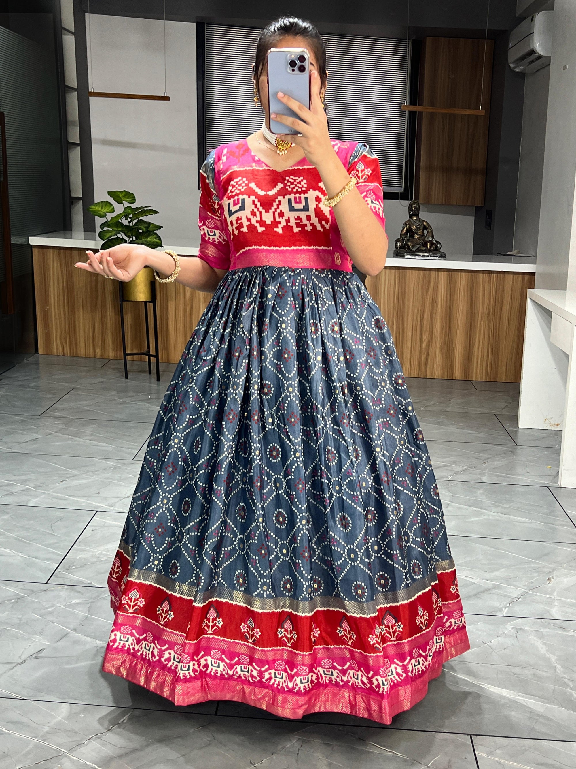 Soft Silk Bandhani Print Gowns with Foil Print 👜