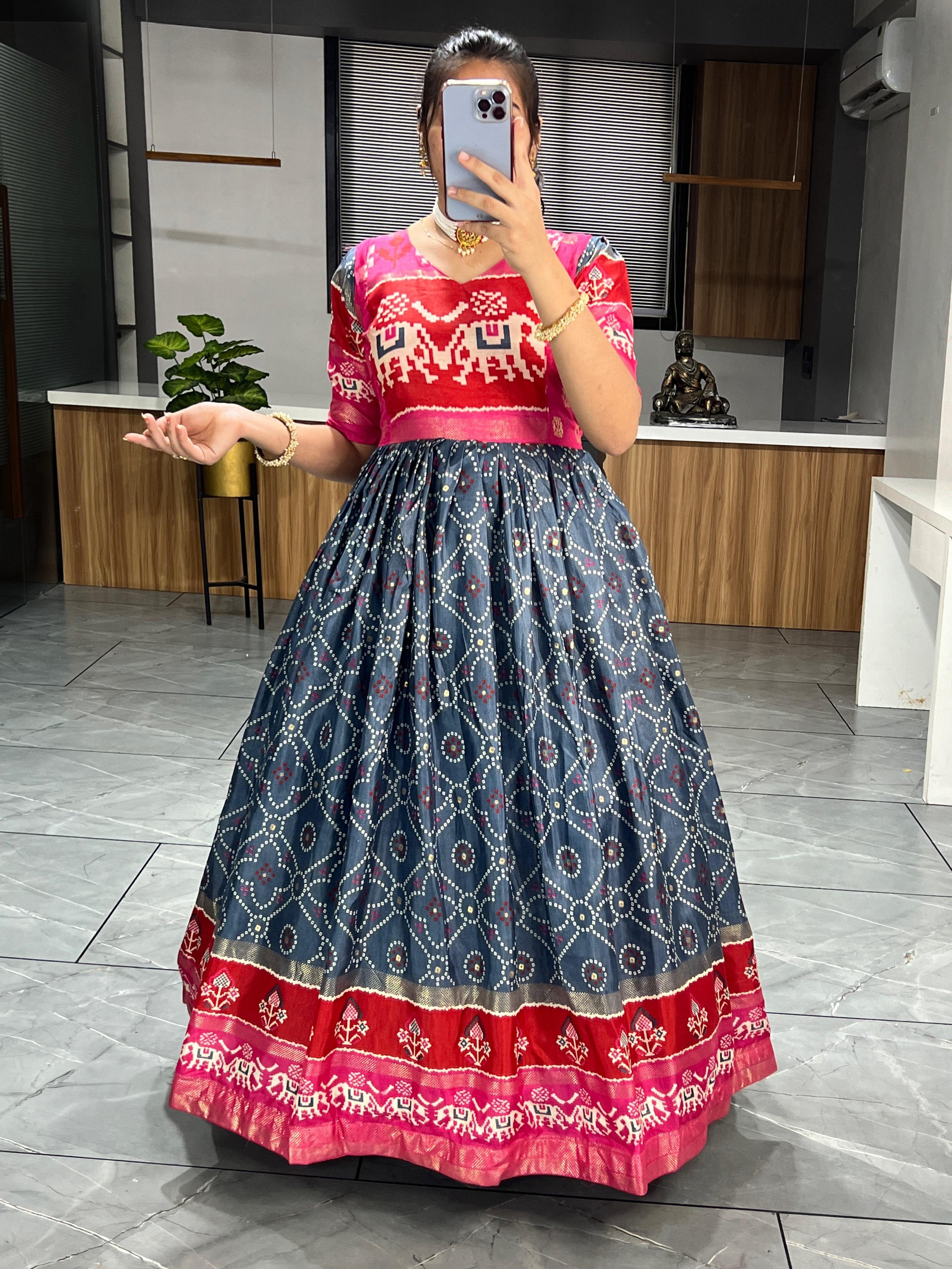 Soft Silk Bandhani Print Gowns with Foil Print 👜