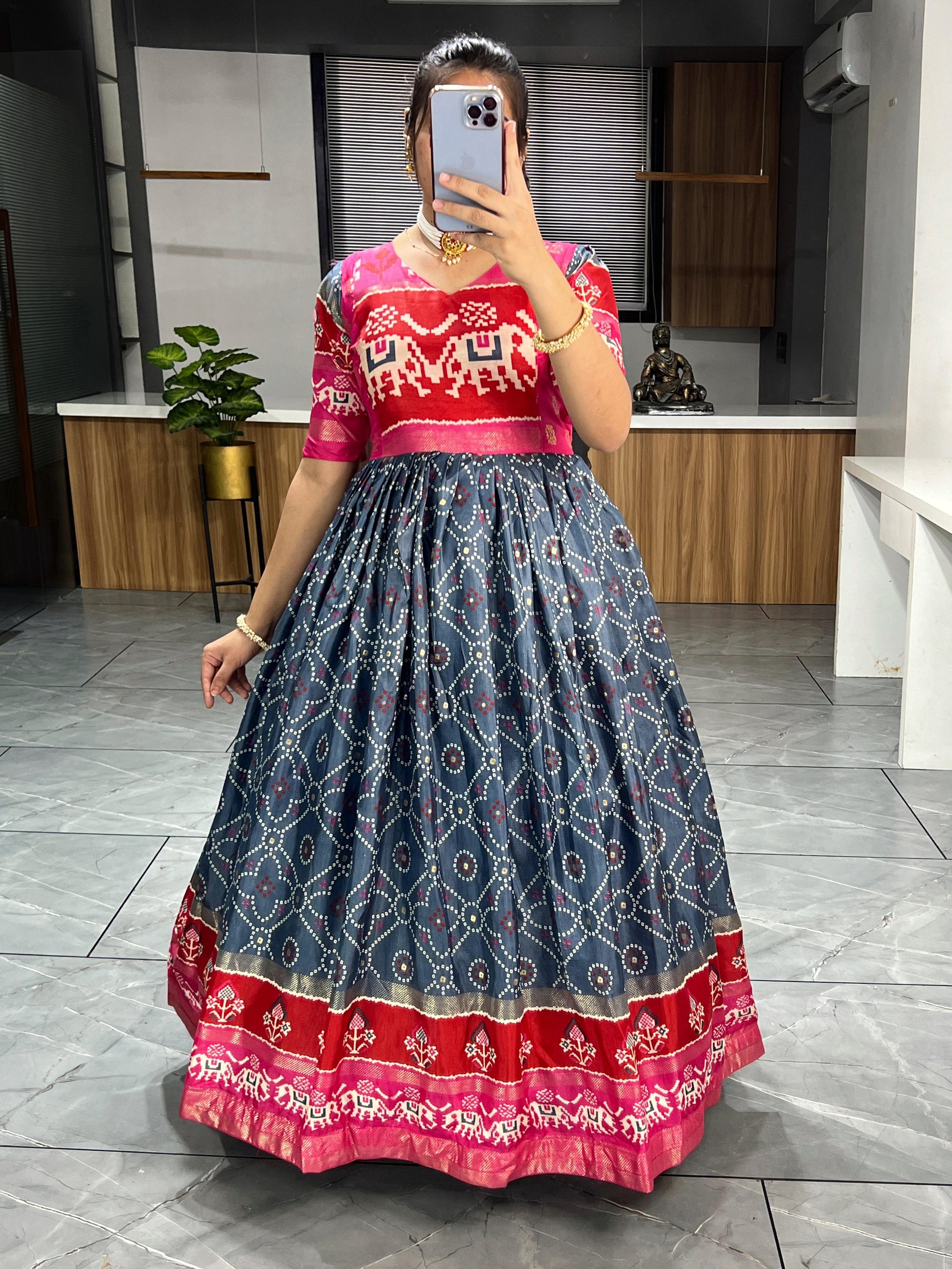 Soft Silk Bandhani Print Gowns with Foil Print 👜