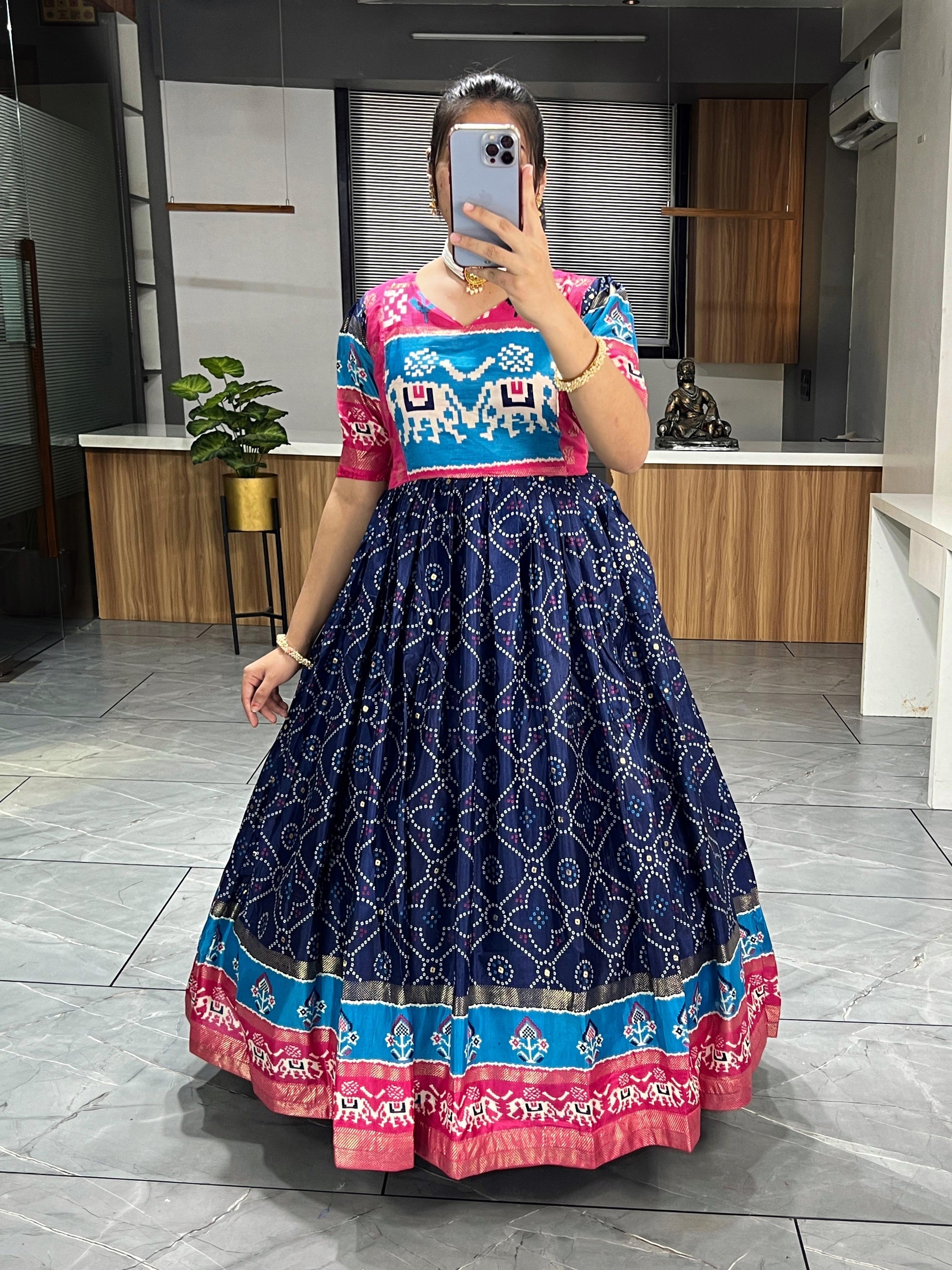 Soft Silk Bandhani Print Gowns with Foil Print 👜