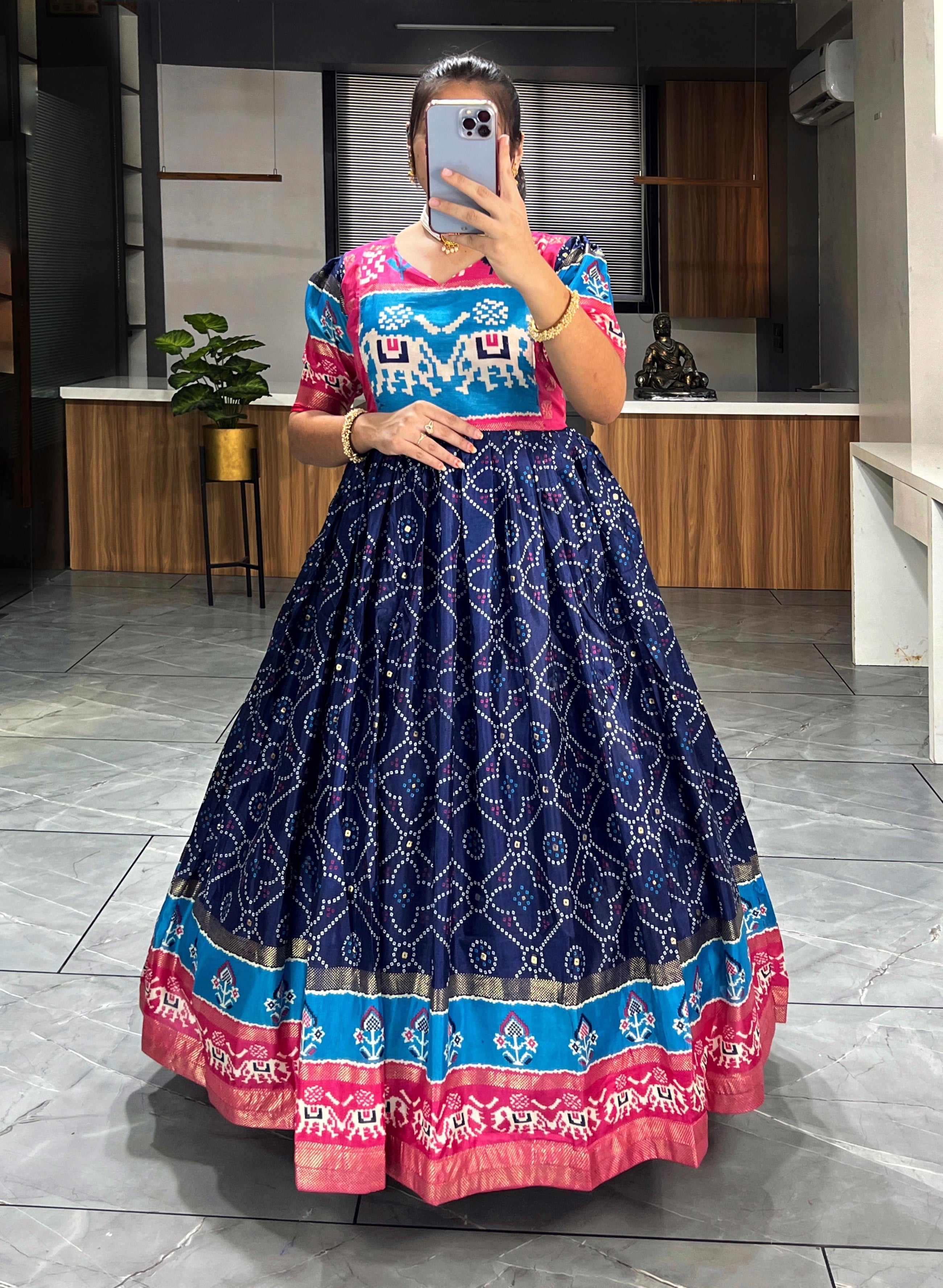 Soft Silk Bandhani Print Gowns with Foil Print 👜