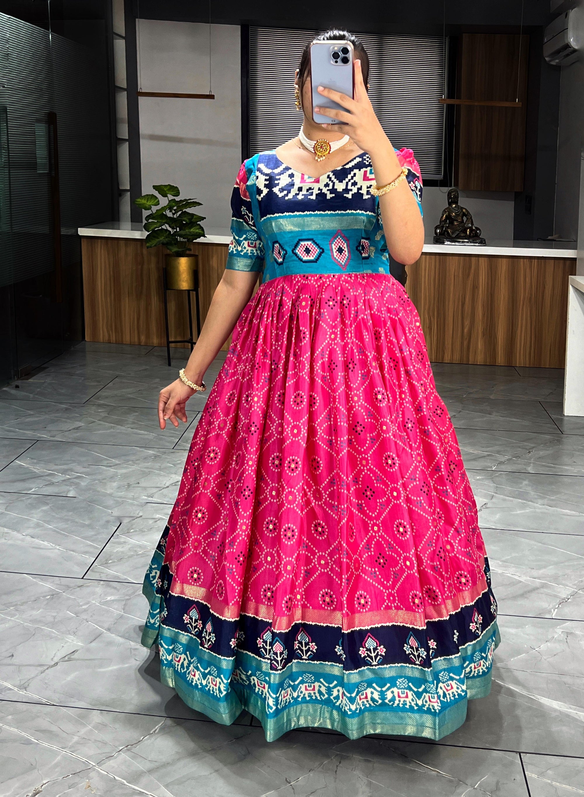 Soft Silk Bandhani Print Gowns with Foil Print 👜