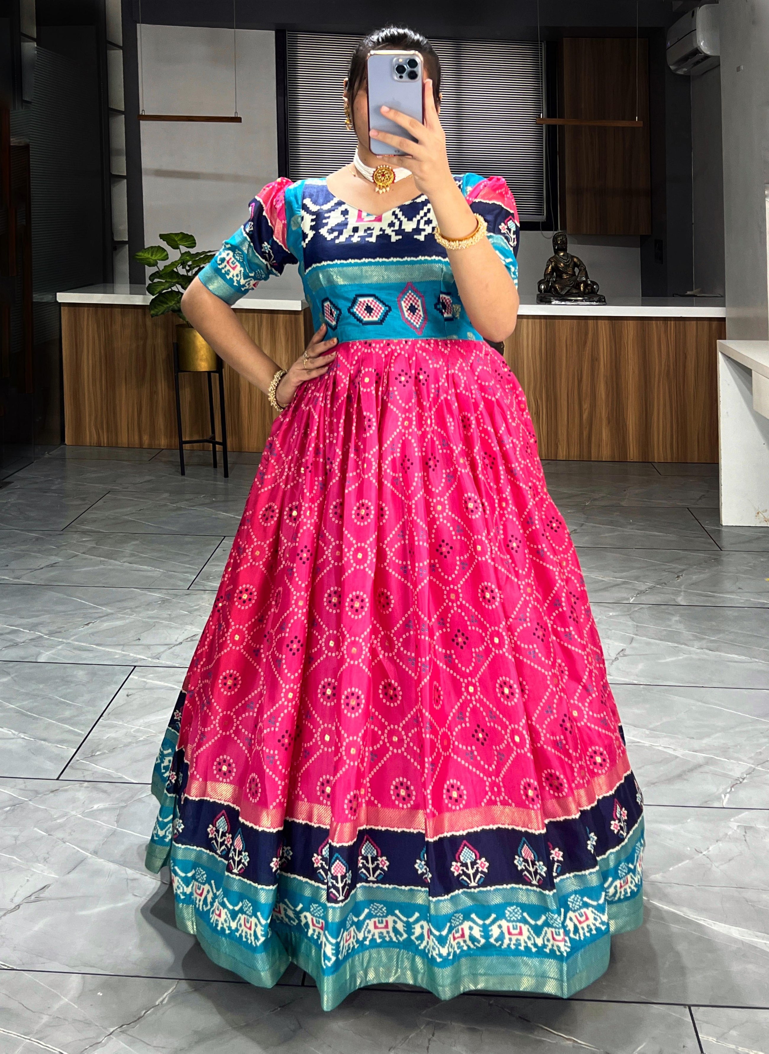 Soft Silk Bandhani Print Gowns with Foil Print 👜