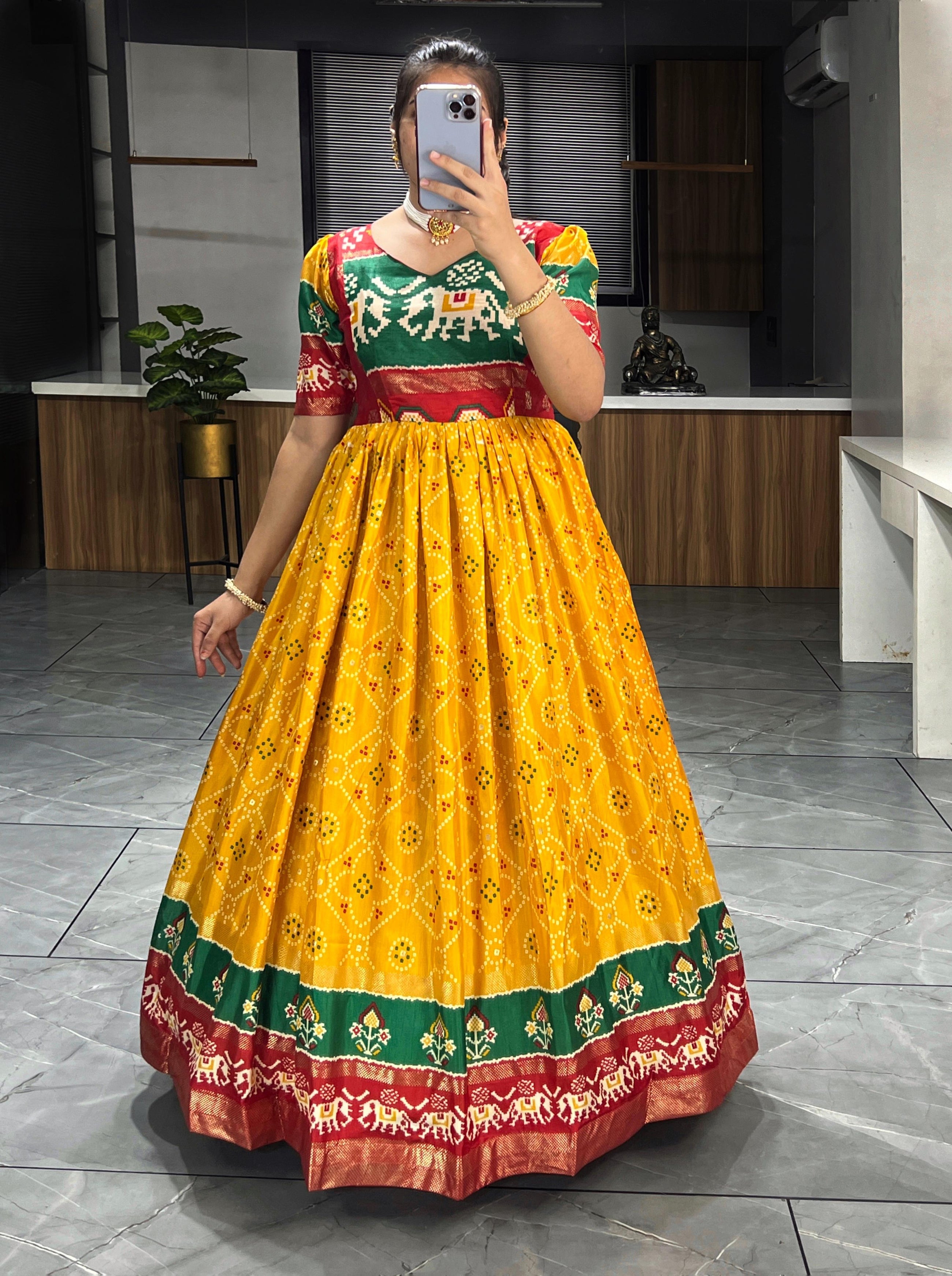 Soft Silk Bandhani Print Gowns with Foil Print 👜