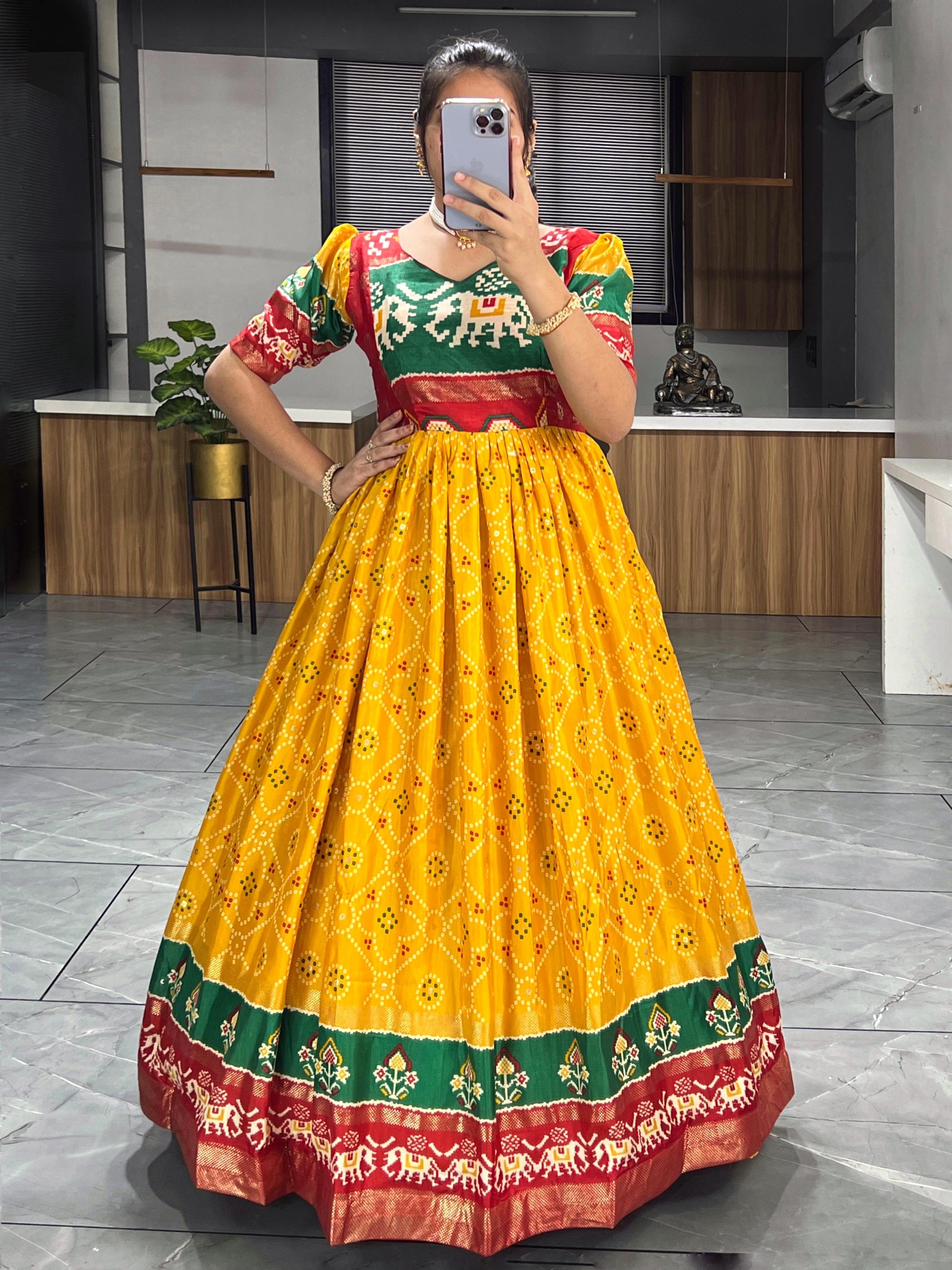 Soft Silk Bandhani Print Gowns with Foil Print 👜