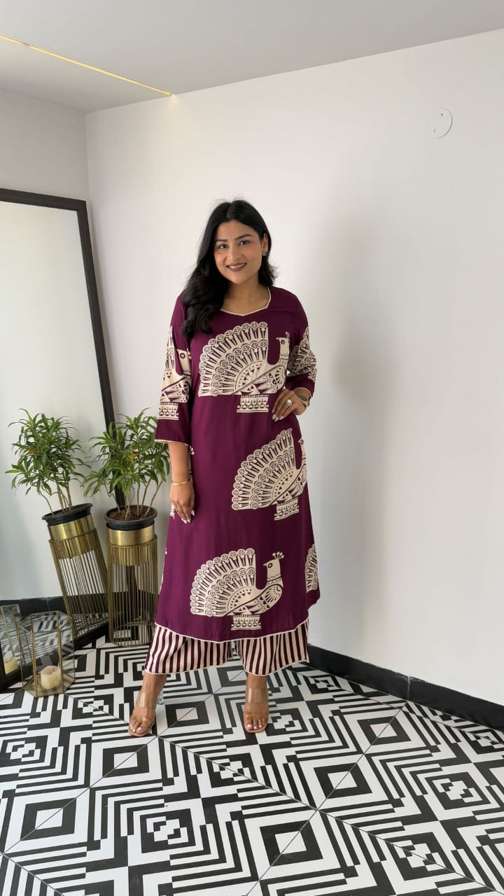 Co-ord set  Straight kurta with Pant Set with croshiaa less top and bottom