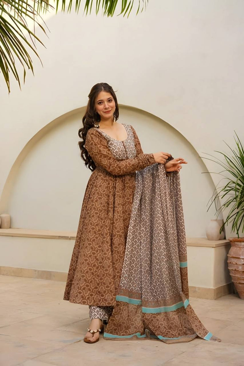 Brown Anarkali 3 PIS Suit 👗