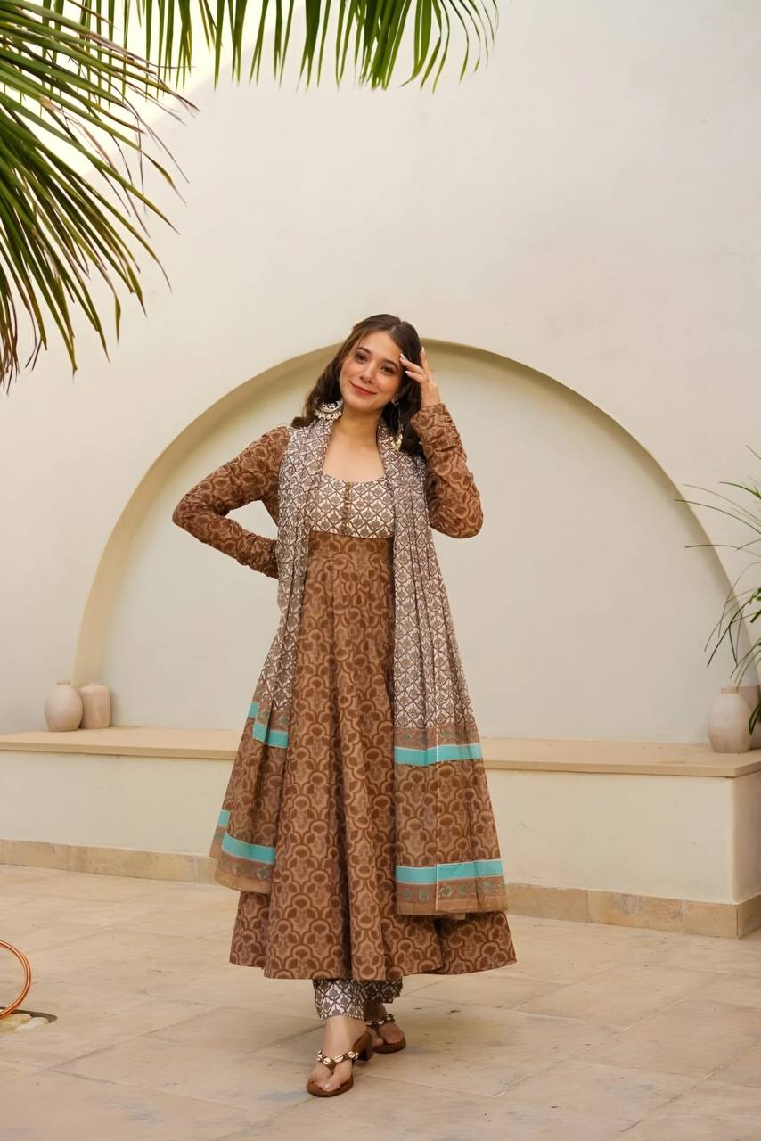 Brown Anarkali 3 PIS Suit 👗