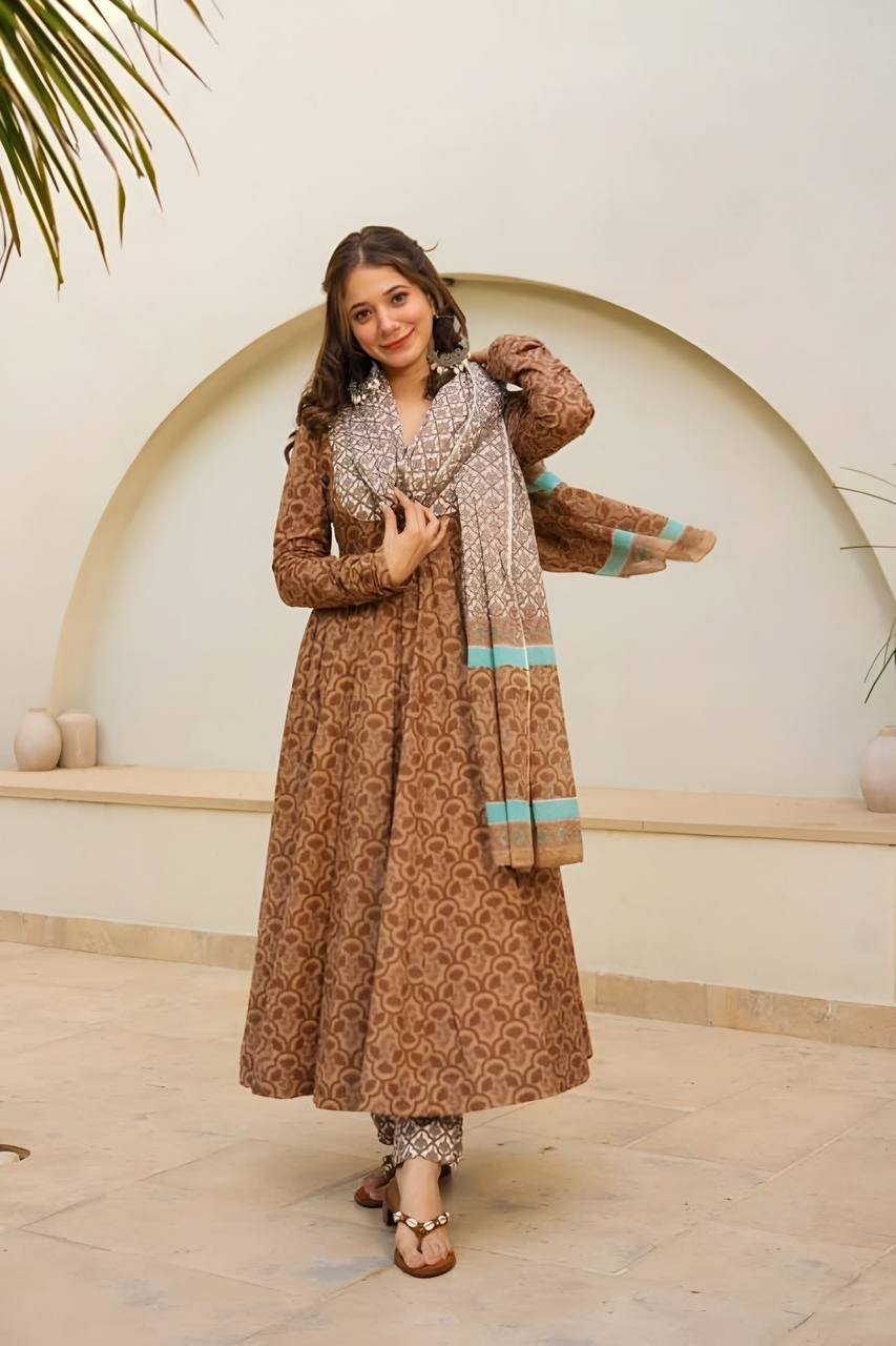 Brown Anarkali 3 PIS Suit 👗