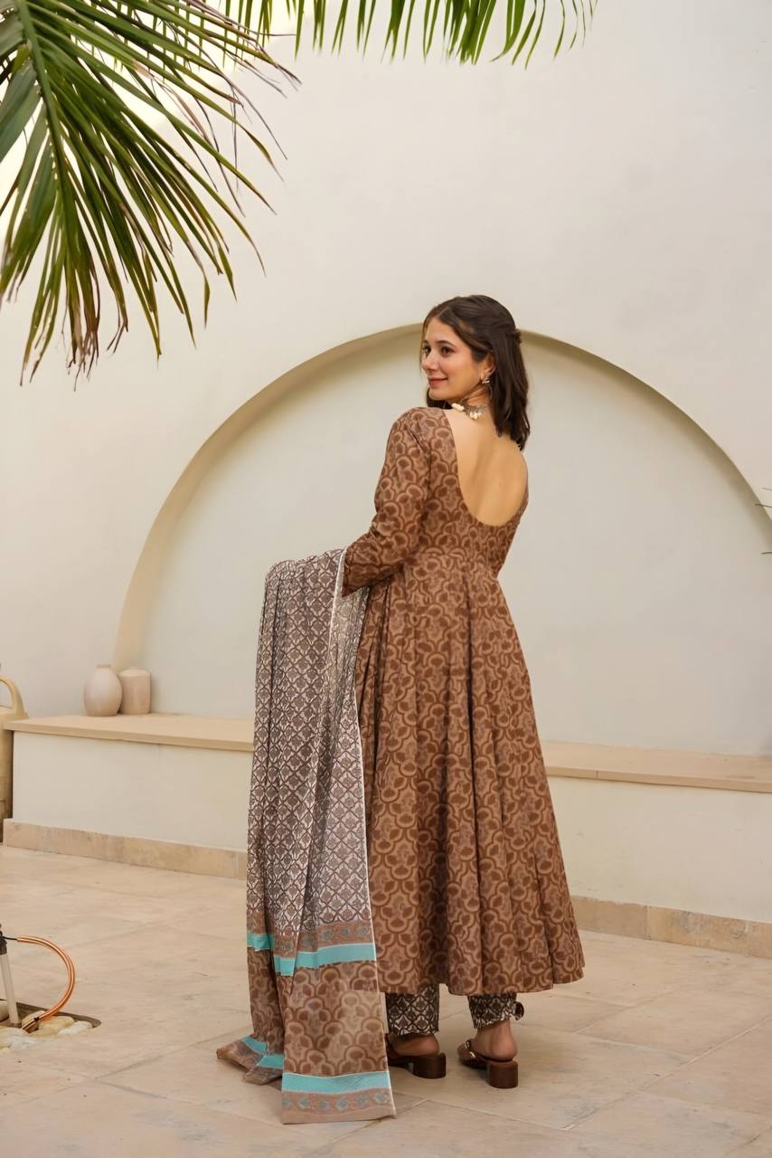 Brown Anarkali 3 PIS Suit 👗