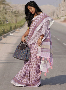 Linen With Silver Jari Patta🍃