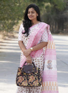 Linen Saree With Silver Jari Patta