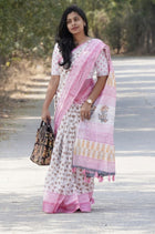 Linen Saree With Silver Jari Patta