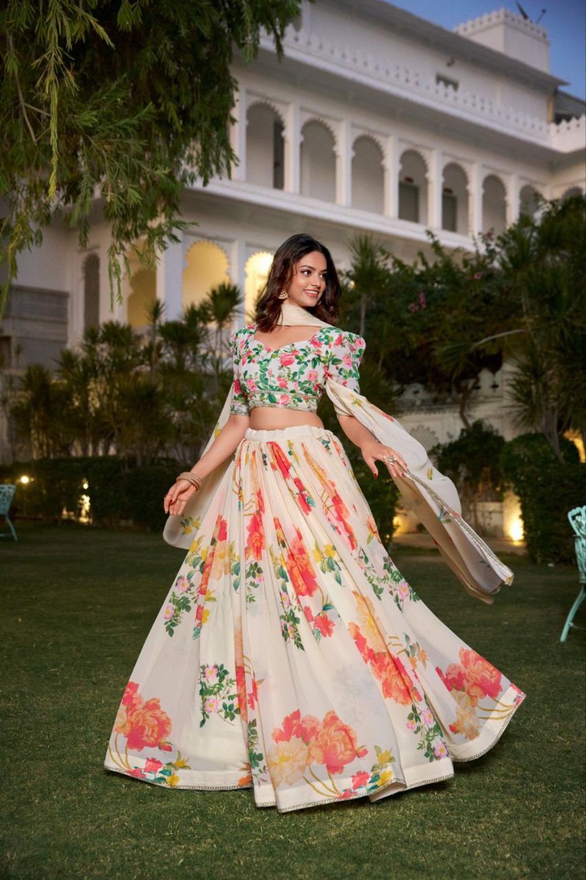 Pure Dolla Silk Chaniya Choli With Off-White Floral Design Concept