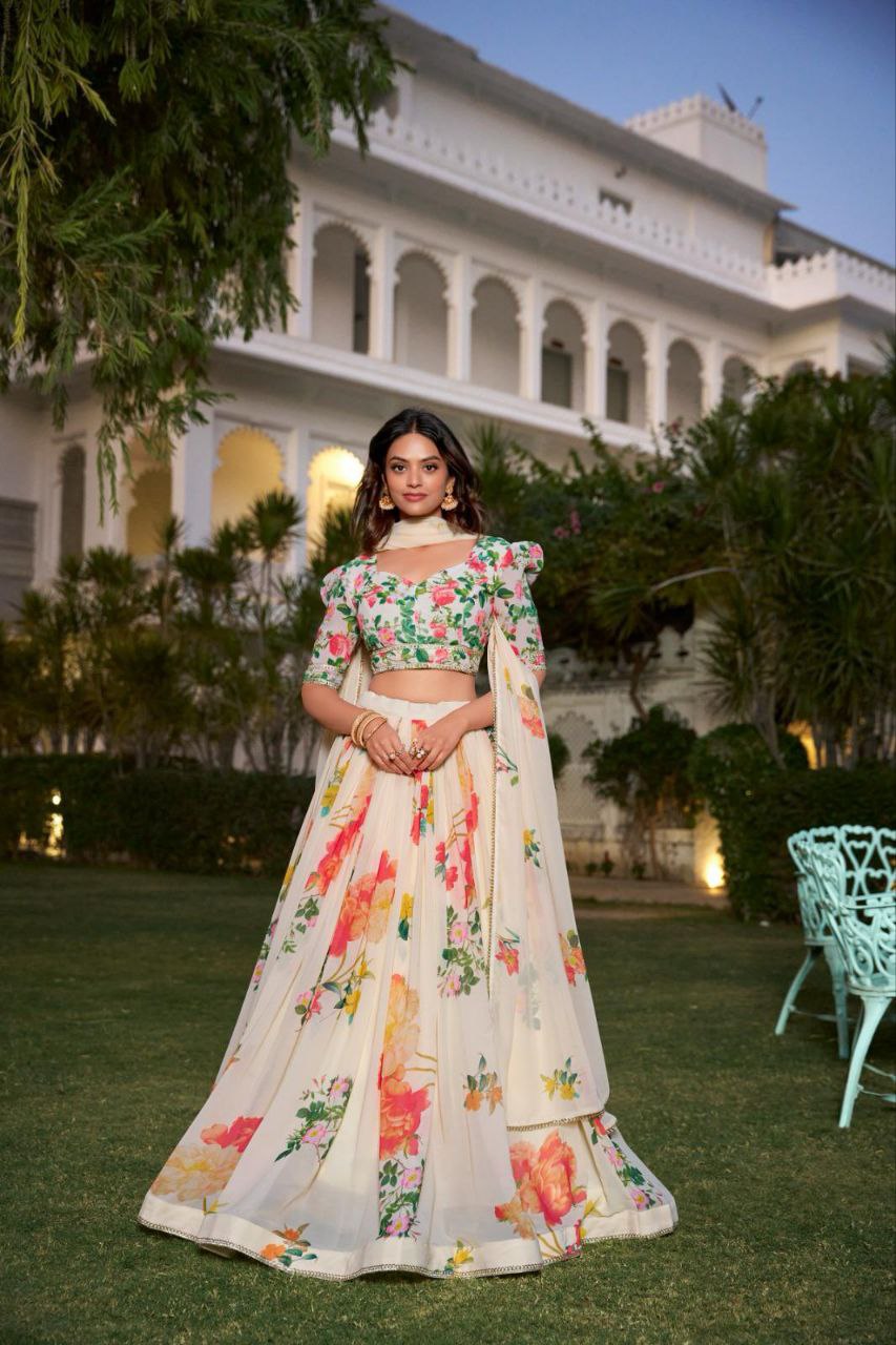 Pure Dolla Silk Chaniya Choli With Off-White Floral Design Concept