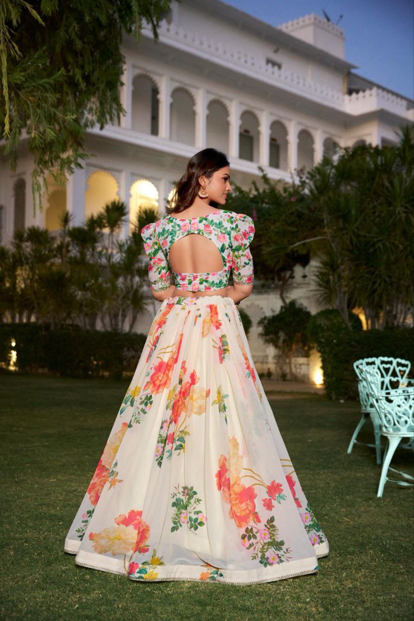 Pure Dolla Silk Chaniya Choli With Off-White Floral Design Concept