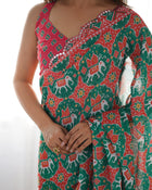 Amazing Heavy Chinnon Saree With Printed Design On Blouse