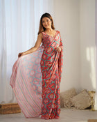 Beautiful And Amazing Heavy Chinnon Saree With Printed Blouse Design
