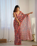 Beautiful And Amazing Heavy Chinnon Saree With Printed Blouse Design