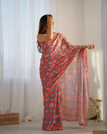 Beautiful And Amazing Heavy Chinnon Saree With Printed Blouse Design